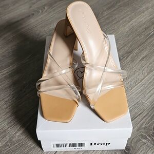 The Drop Women's Avery Square Toe Two Strap High Heeled Clear Sandal 8
